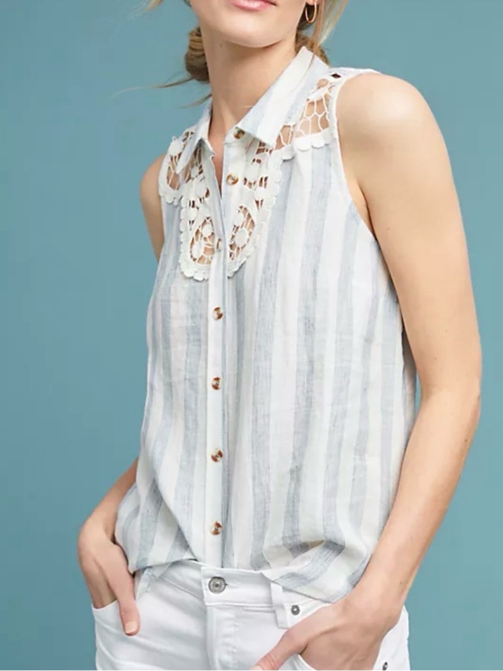 Maeve Edinboro sleeveless linen top, medium